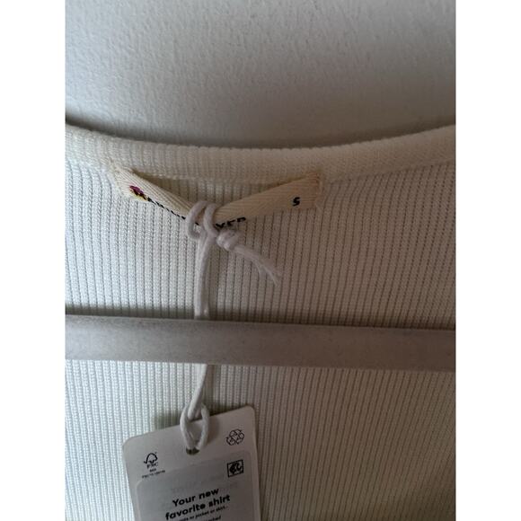 Marine Layer Lexi Rib White Ribbed Square Neck Tee Size S Tencel Blend NWT $54 - Picture 8 of 13